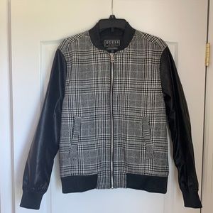 GUESS Men's Long Sleeve Lurex Check Bomber Jacket